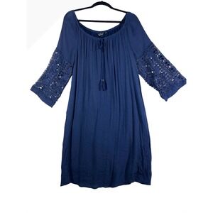 Mlle Gabrielle‎ Crochet Sleeve Dress Tie Front Casual Blue Dress Size M Women
